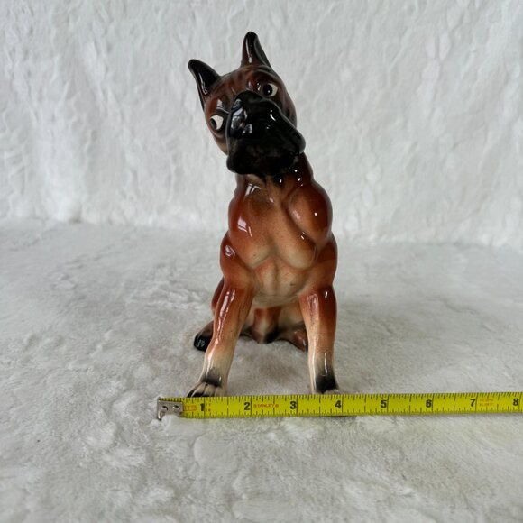 Vintage Boxer Dog Figure Ceramic Porcelain Sitting giving side eye glance - Picture 9 of 11